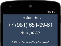 Мобильный номер +79816519961. Оператор - ПАО "Мобильные ТелеСистемы". Регион - Ненецкий АО